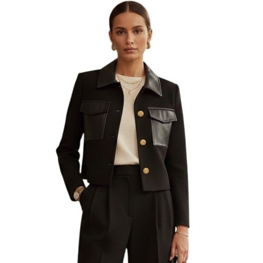 AMANDA UPRICHARD Sanders Jacket Black Faux Leather Trim Corp Goth Medium NWT$264